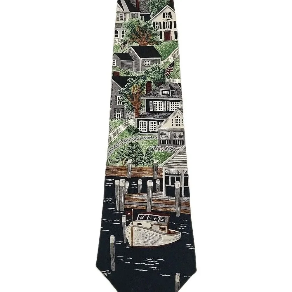Van Heusen Silk Tie Lot of 3 Casual Americana Filling Station Lighting Village